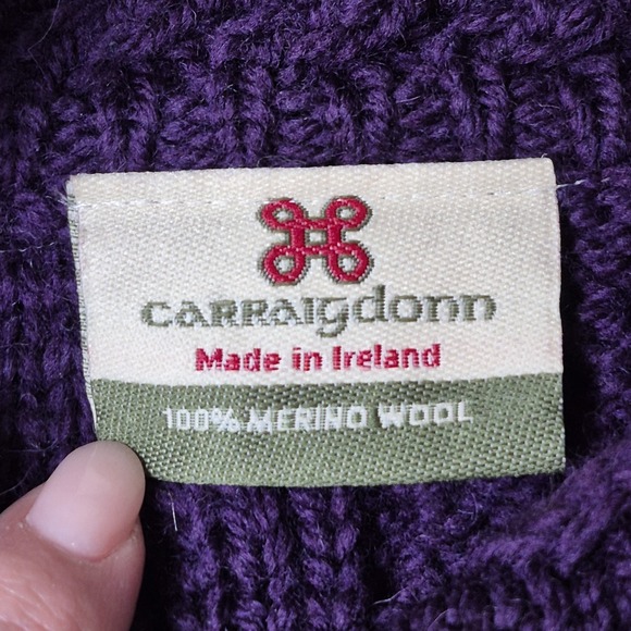Carraig‎ Donn Women's L Purple Merino Wool Cable Knit Cardigan Sweater Ireland - Picture 6 of 7